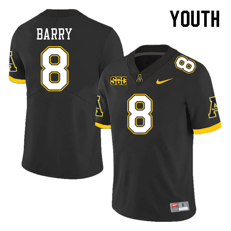 Youth #8 Connor Barry Appalachian State Mountaineers College Football Jerseys Stitched Sale-Black - Click Image to Close